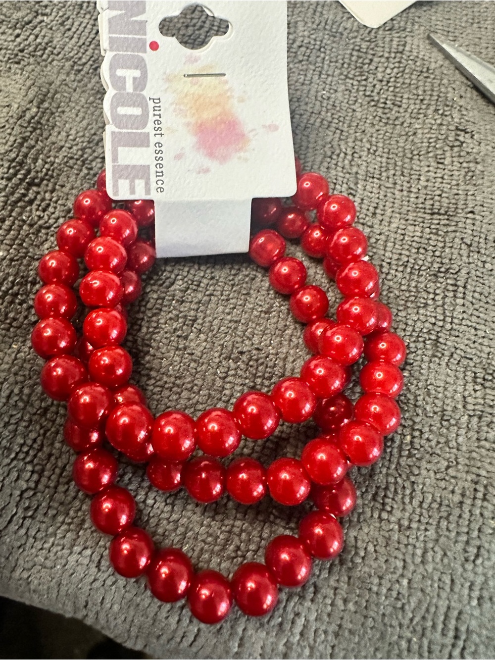 Nicole Red Pearl-Look Stretch Necklace Set